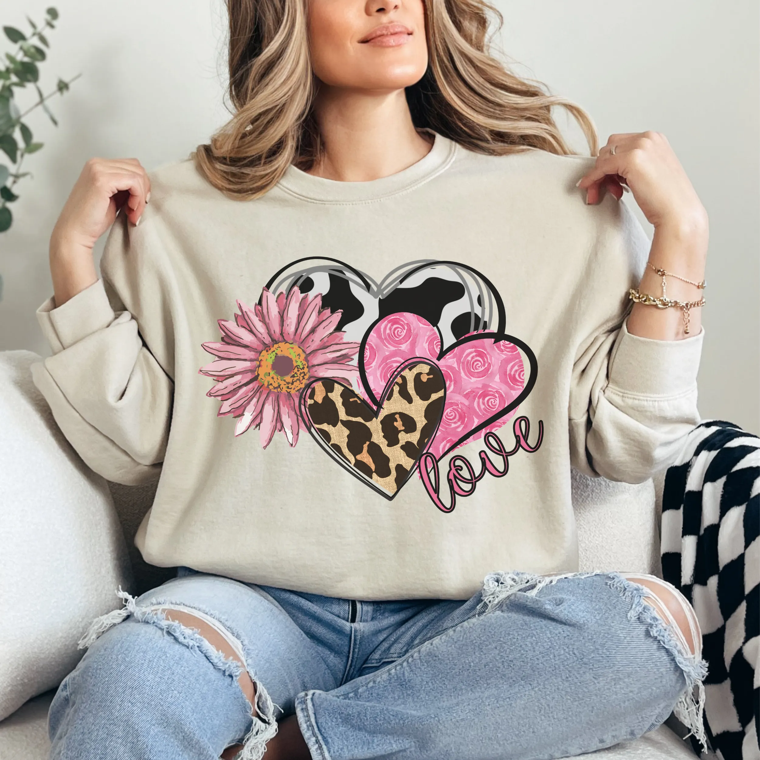 Women's Valentine's Day Sweatshirt, Comfy & Cozy, Gildan Sweatshirt, Ash, White, Sand, Pink or Black, Always Free Shipping!!