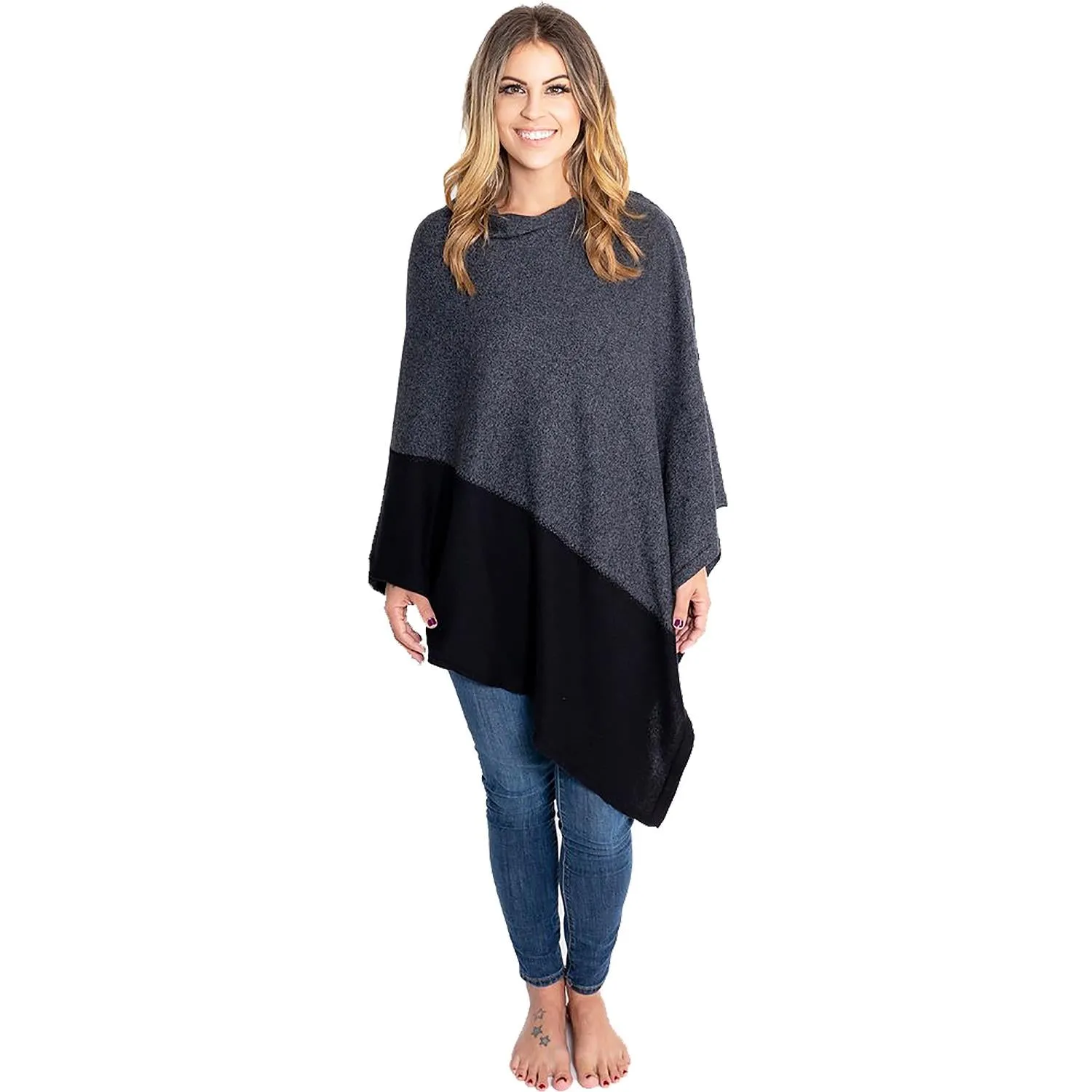 Women's Zestt Organics Organic Cotton Travel Poncho Graphite Colorblock