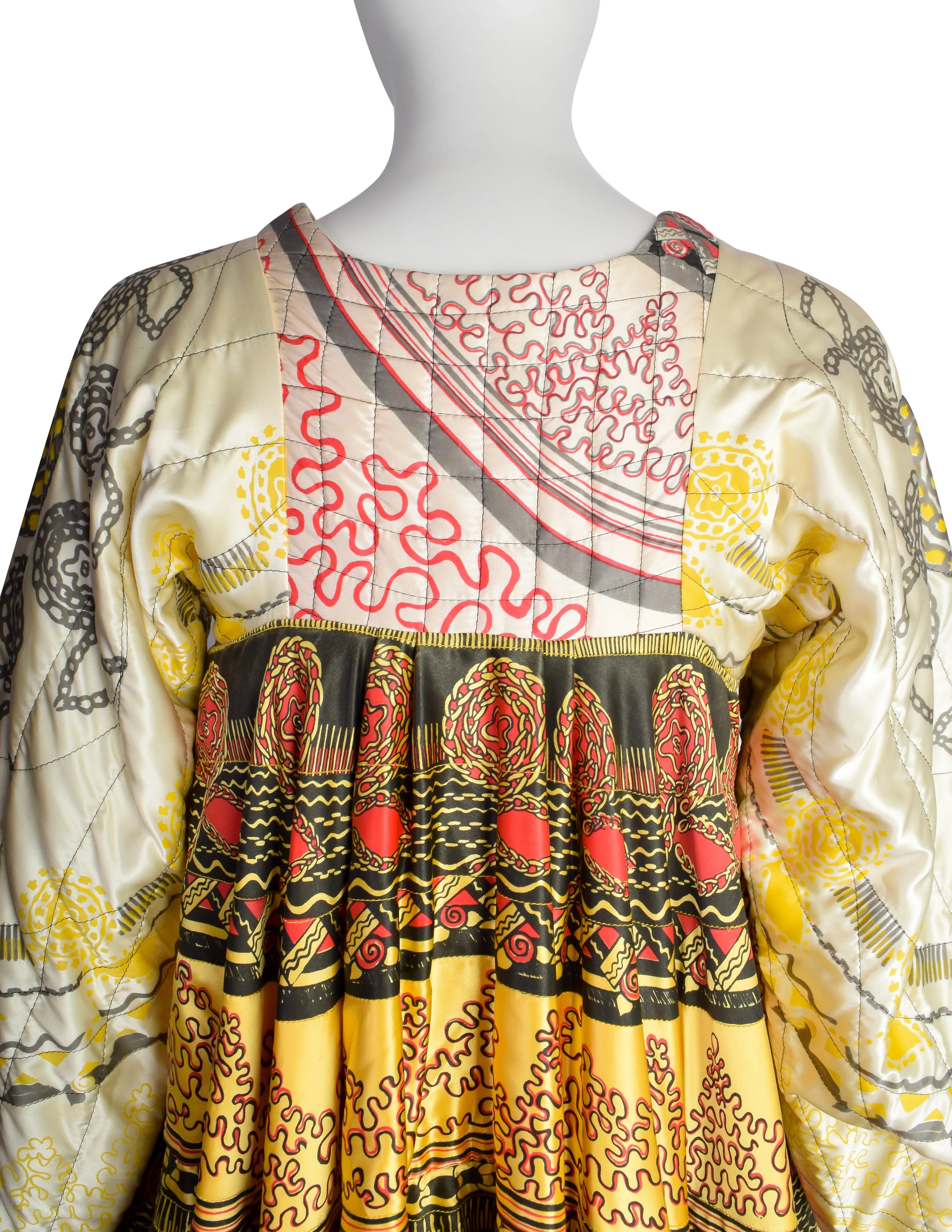 Zandra Rhodes Vintage 1969 'Knitted Circle' Collection Trompe L'oeil Quilted Satin Caftan Circle Dress (Britt Ekland Owned)